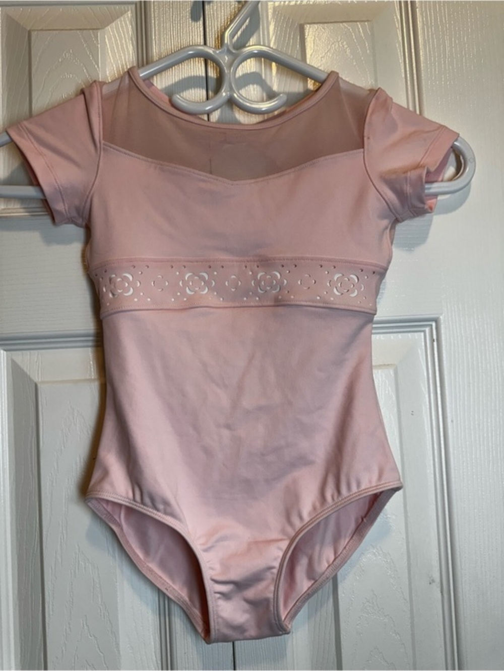Bloch Pink Short Sleeve Dance Leotard with Floral Band #91